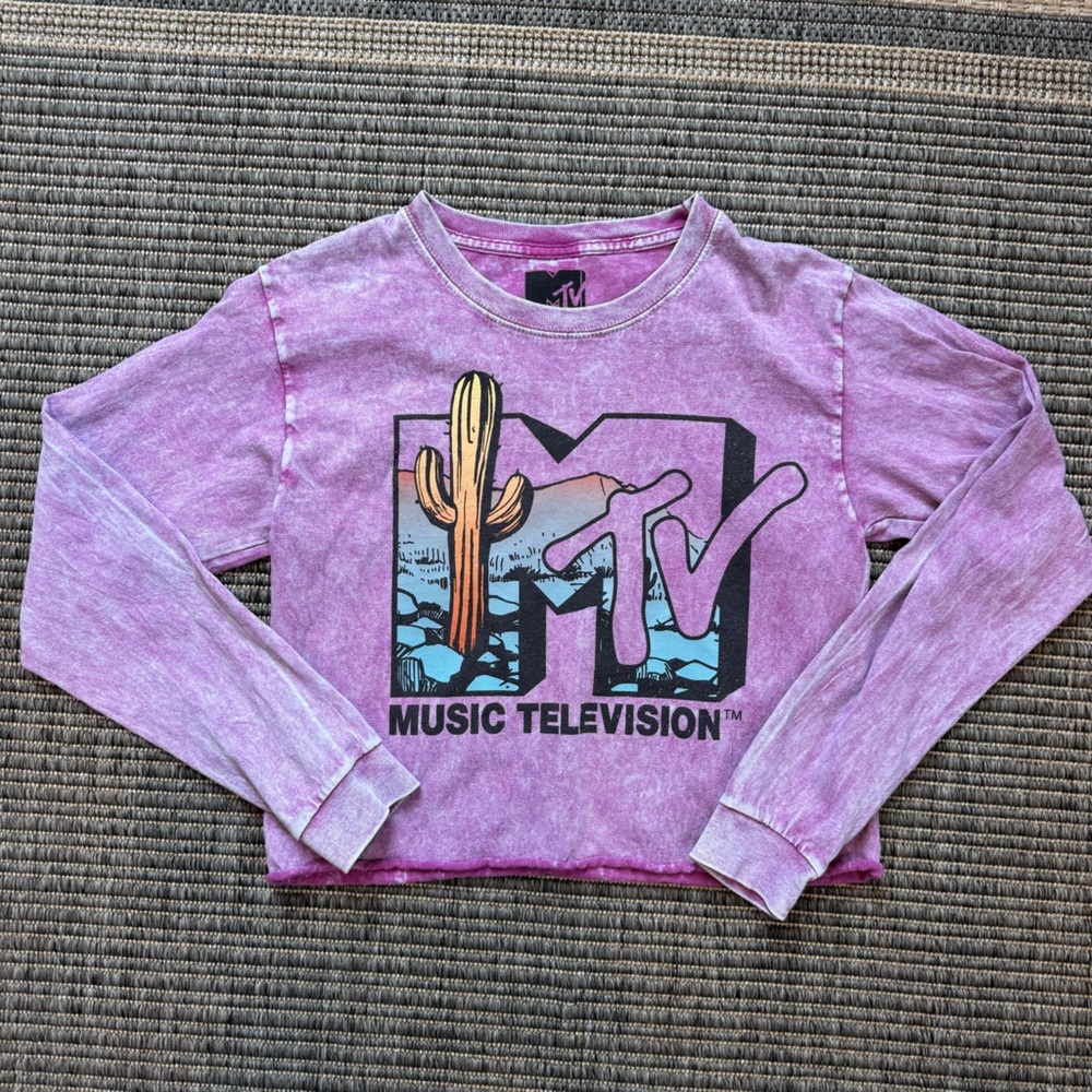 MTV Purple and Black Crop Top with Retro Graphic